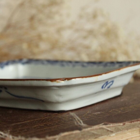 Vintage 1800s Sometsuke Plate, Antique Crane Pattern Blue And White Small Tray - Picture 11 of 13